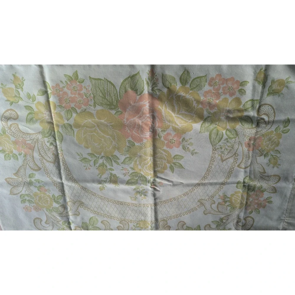 Vintage Floral Medallion Pillowcase Standard Yellow Pink‎ Rose Percale USA Made